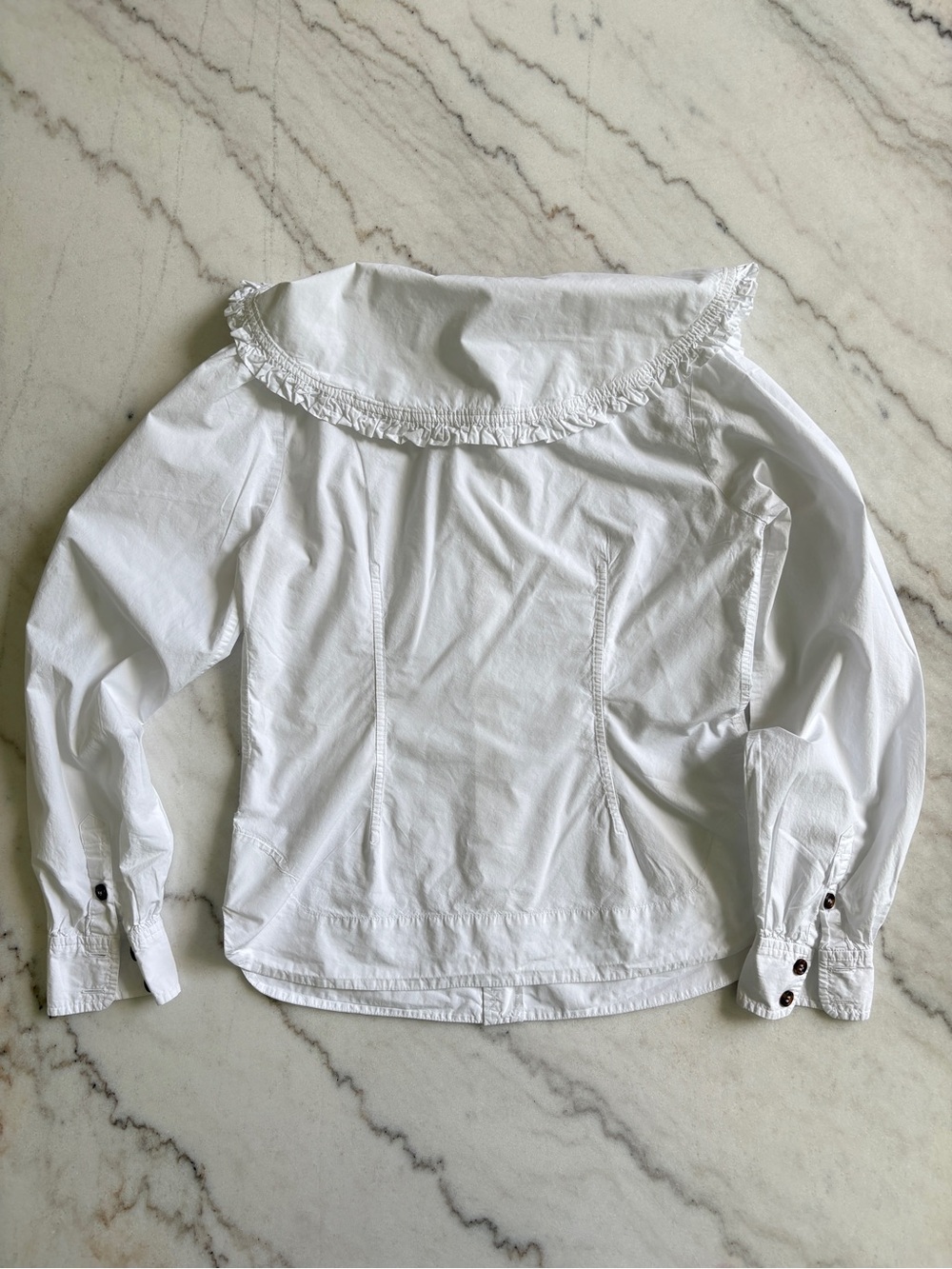 Ganni White Ruffle-Trim Button Front Top - Picture 6 of 8